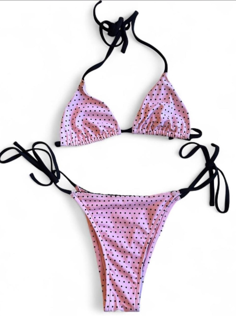 Victoria’s Secret Pink x Frankie’s Bikinis Pink + Black Polka Dot Bikini Set
